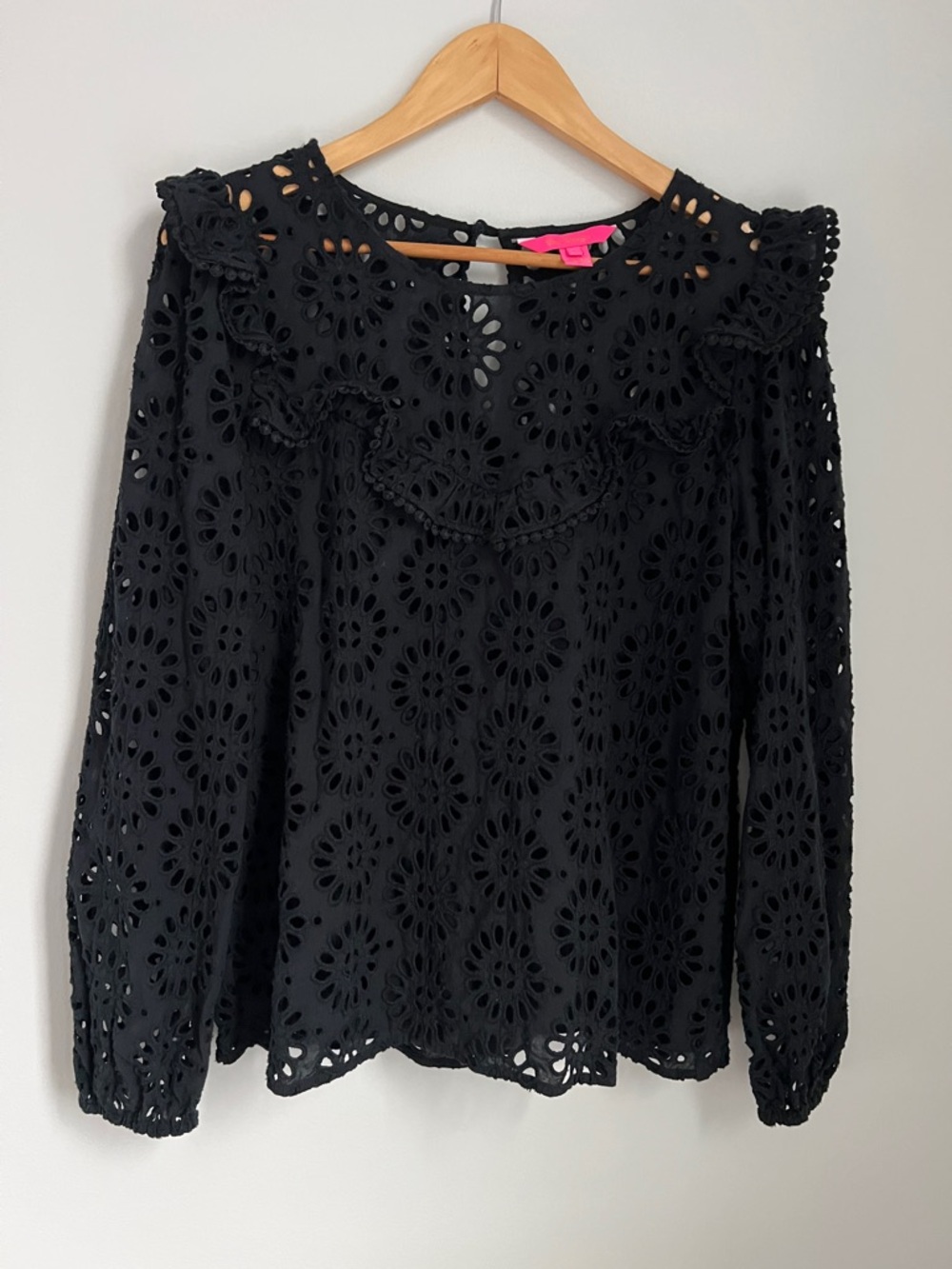 Lilly Pulitzer Black Eyelet Long-Sleeve Blouse Size L